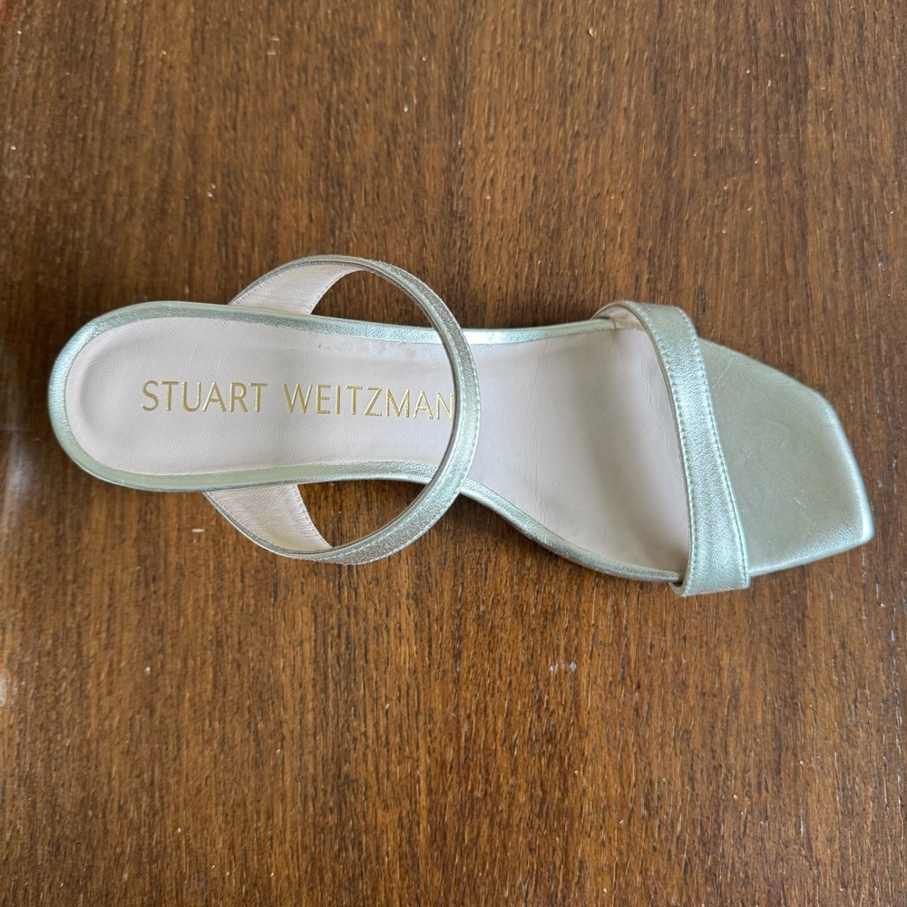 Stuart Weitzman Aleena Gold Metallic Wedge Mule Sandal Size 8B - Picture 7 of 16